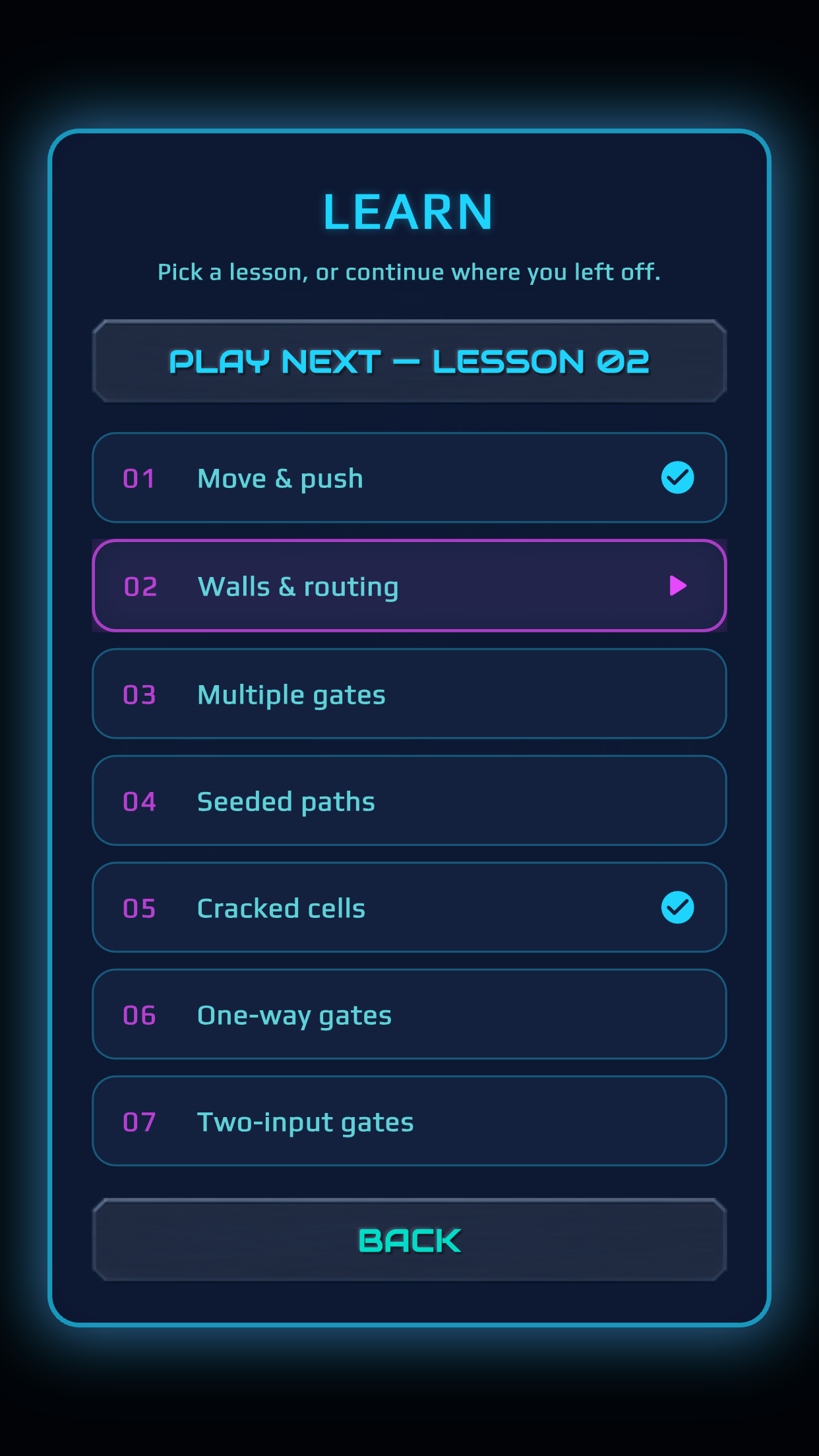 Push Paths Learn mode lesson card