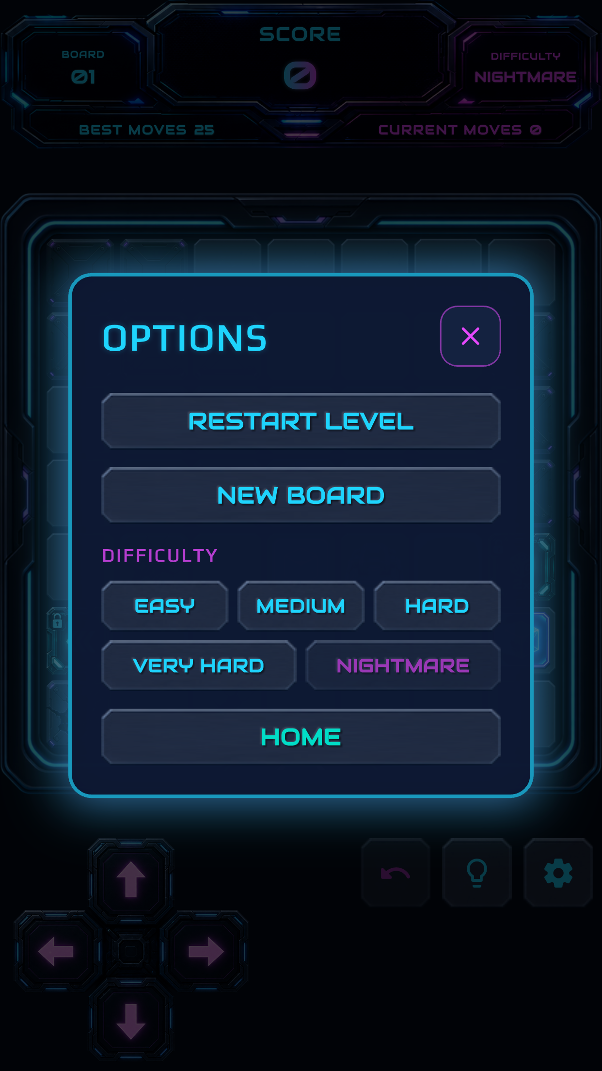 Push Paths Practice mode options dialog with difficulty picker